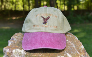 Embroidered eagle and “Live Free or Die” color-block and solid-color vintage-style hats.