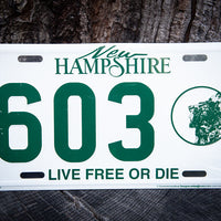 new hampshire license plate with 603 inscription