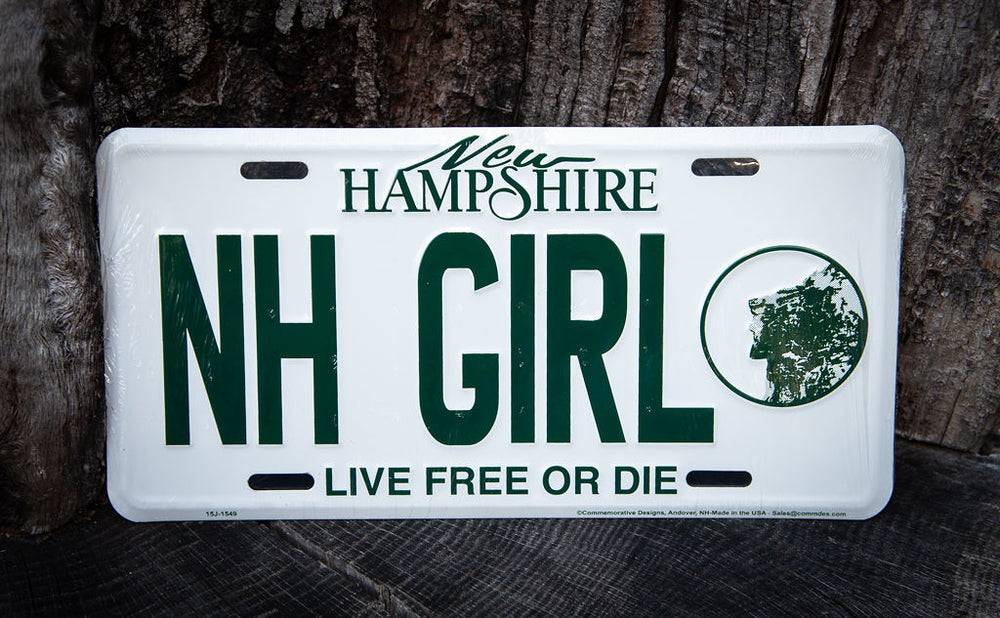 new hampshire license plate with nh girl inscription