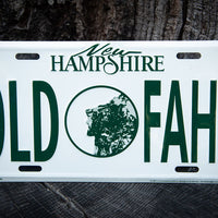 new hampshire license plate with old faht inscription