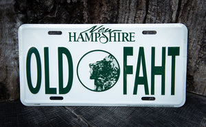 new hampshire license plate with old faht inscription