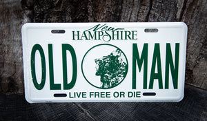 new hampshire license plate with old man inscription