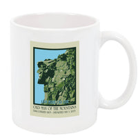 coffee mug featuring the old man of the mountain image
