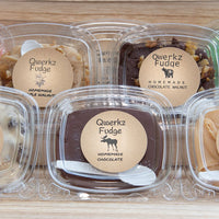  a variety of fudge flavors lined up to show off the available options